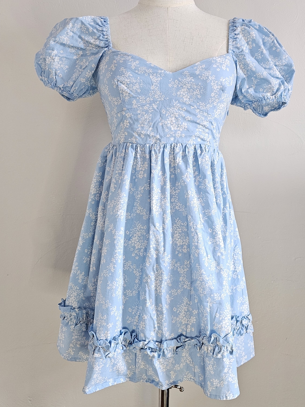 ALTAR'D STATE Blue Floral Puff-Sleeve Dress XS
